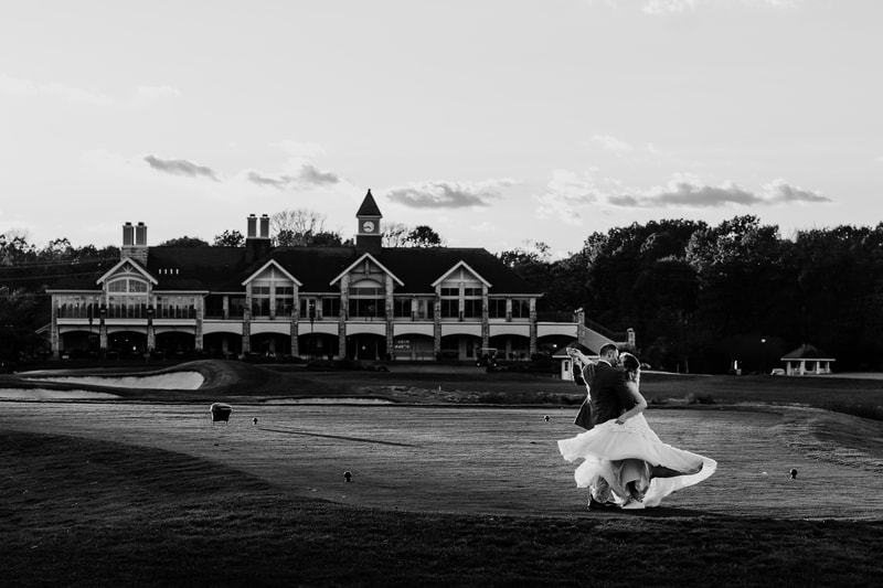 Black and white country club wedding